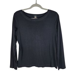 J.Crew Prima Cotton Top Black Long Sleeve T Shirt Casual Stretchy Cotton Size XL